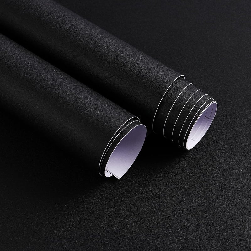 Ismoon 15.7''x236''Peel and Stick Wallpaper Black Contact Paper for Cabinets and Drawers Matte Black Removable Self-Adhesive Renter Friendly Wallpaper for Bedroom Thickening Waterproof Modern Vinyl - Image 1